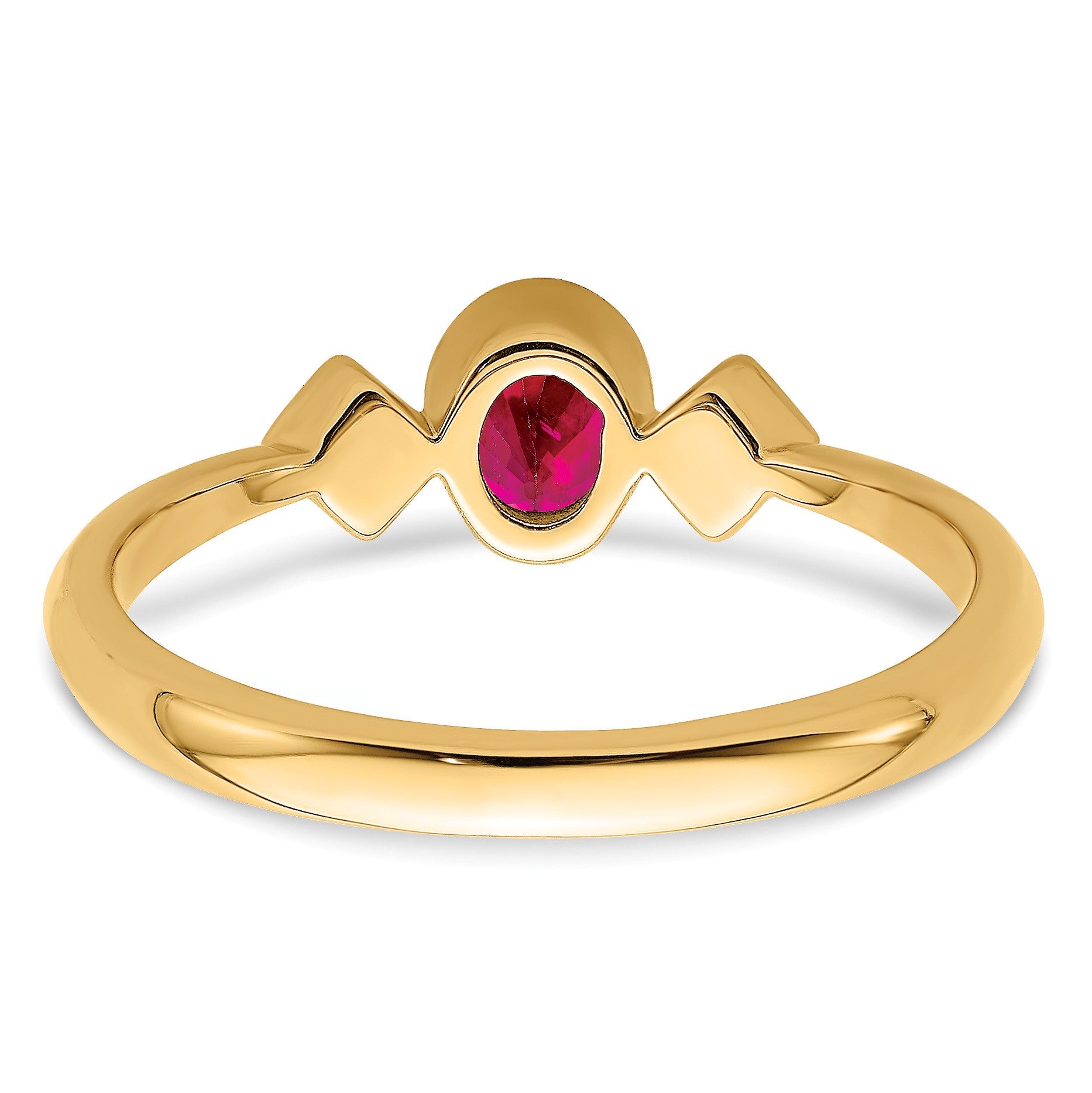 14k 4.6x3.4mm Oval Bezel Ruby and 1/20 carat Diamond Ring