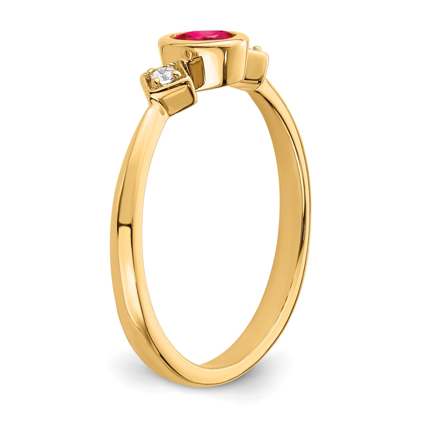 14k 4.6x3.4mm Oval Bezel Ruby and 1/20 carat Diamond Ring