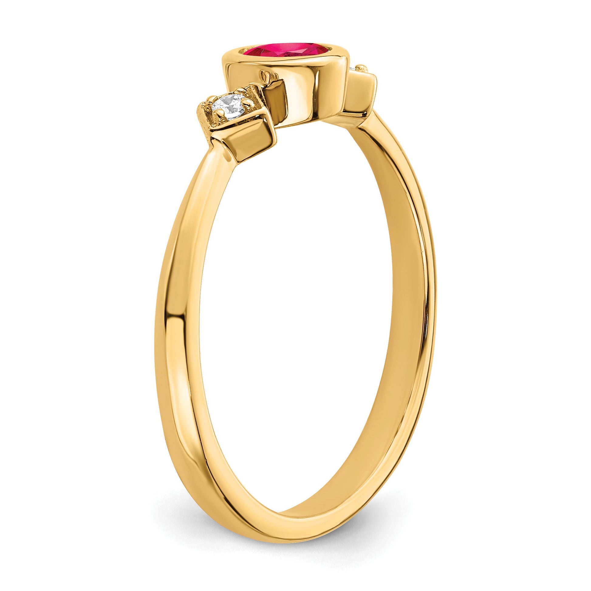 14k 4.6x3.4mm Oval Bezel Ruby and 1/20 carat Diamond Ring