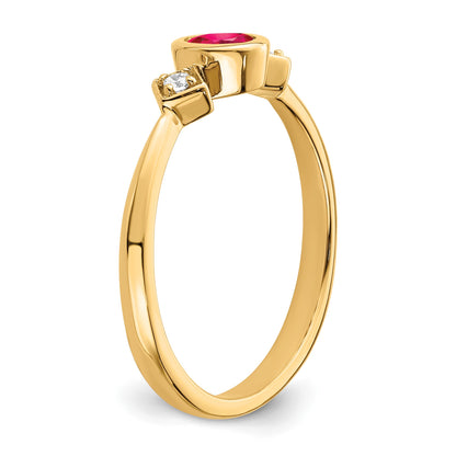 14k 4.6x3.4mm Oval Bezel Ruby and 1/20 carat Diamond Ring