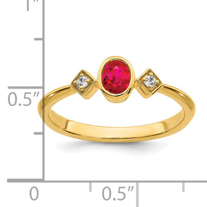 14k 4.6x3.4mm Oval Bezel Ruby and 1/20 carat Diamond Ring