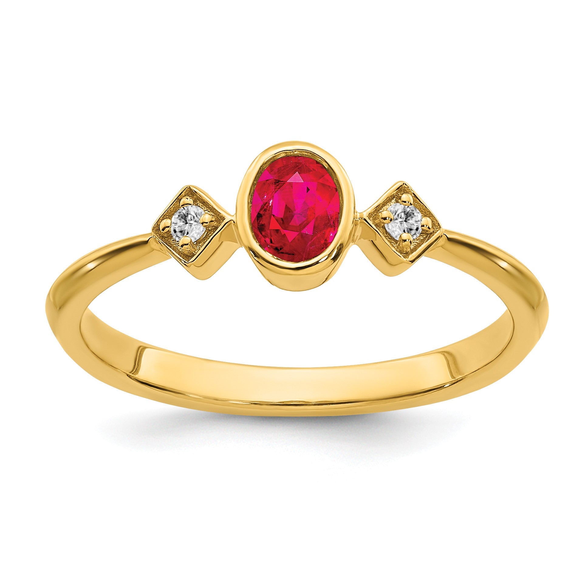 14k 4.6x3.4mm Oval Bezel Ruby and 1/20 carat Diamond Ring