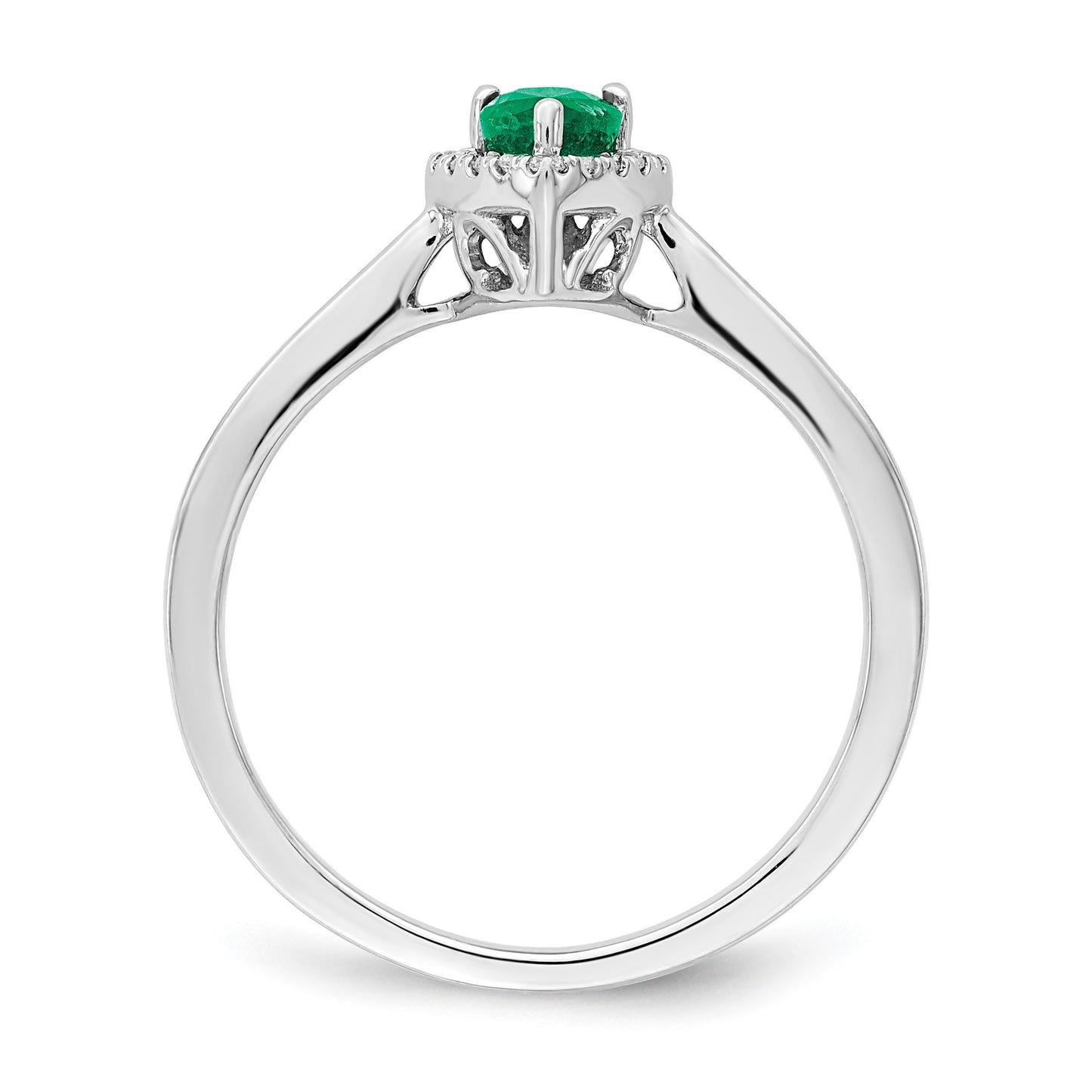 14k White Gold 6x4mm Pear Emerald and 1/10 carat Diamond Halo Ring