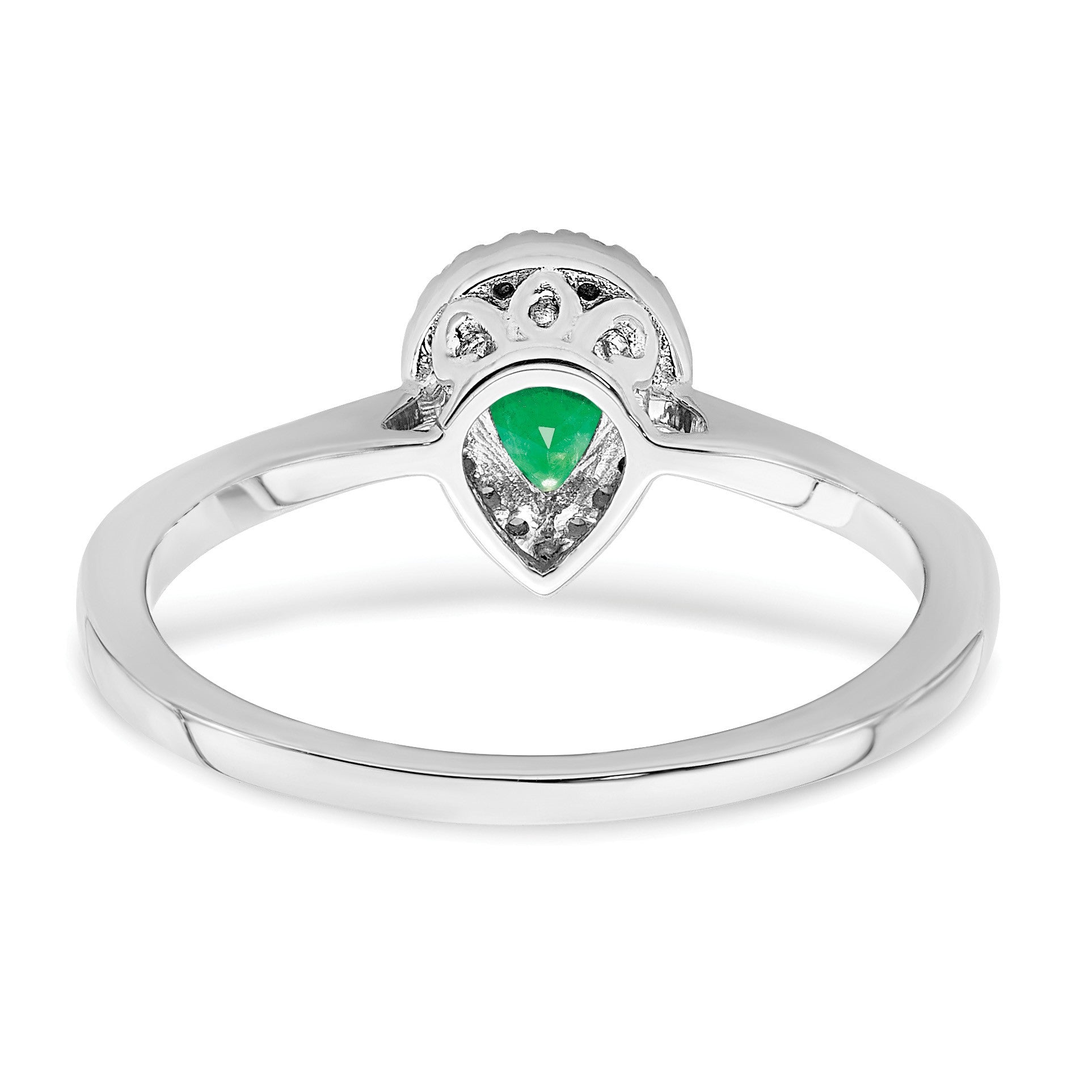 14k White Gold 6x4mm Pear Emerald and 1/10 carat Diamond Halo Ring