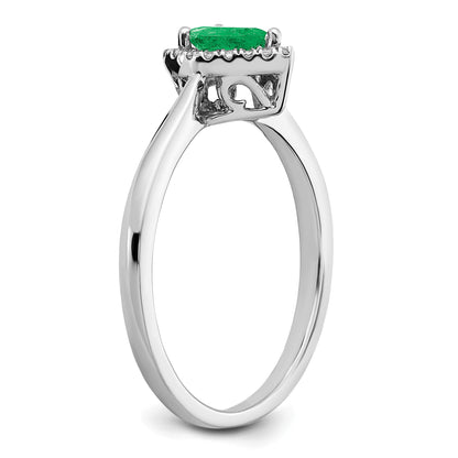 14k White Gold 6x4mm Pear Emerald and 1/10 carat Diamond Halo Ring