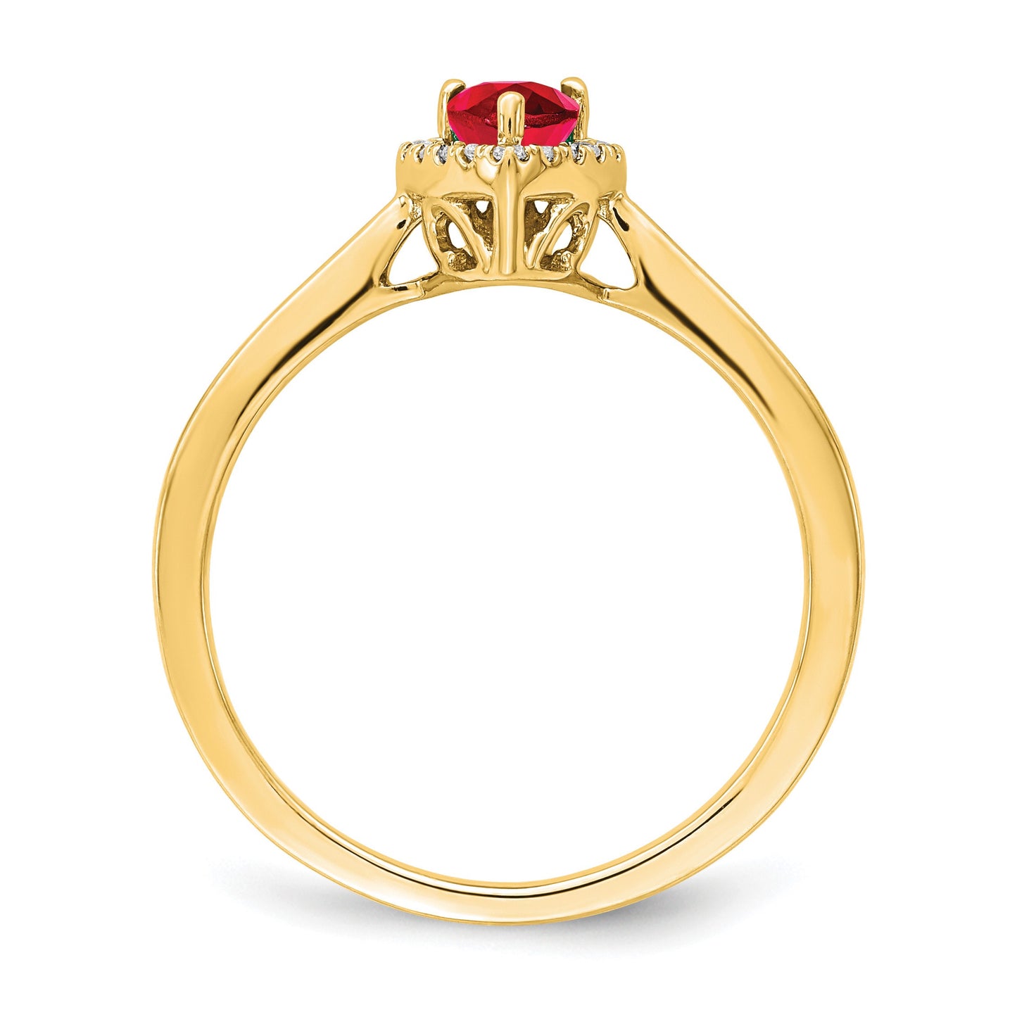 14k 6x4mm Pear Ruby and 1/10 carat Diamond Halo Ring