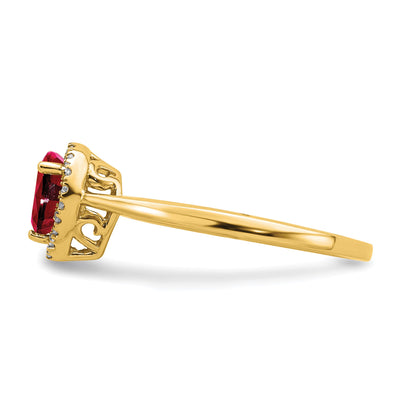 14k 6x4mm Pear Ruby and 1/10 carat Diamond Halo Ring