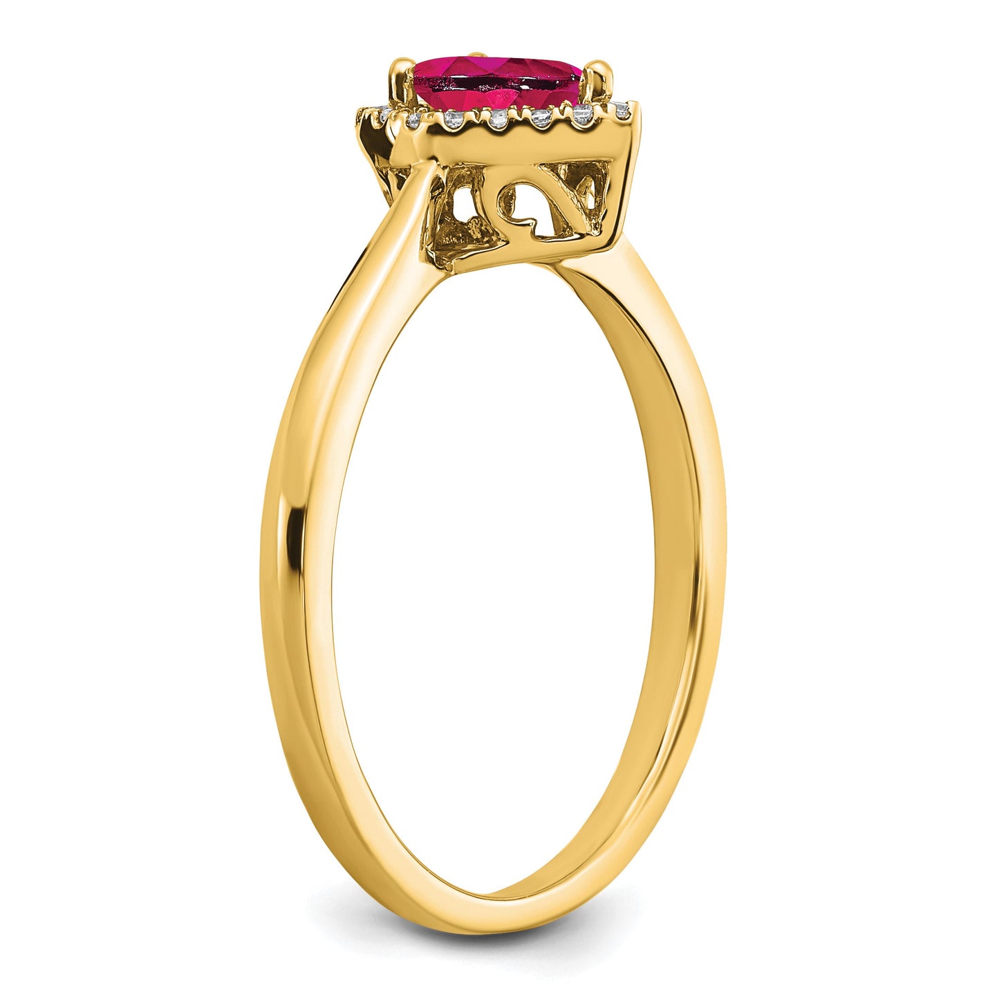 14k 6x4mm Pear Ruby and 1/10 carat Diamond Halo Ring
