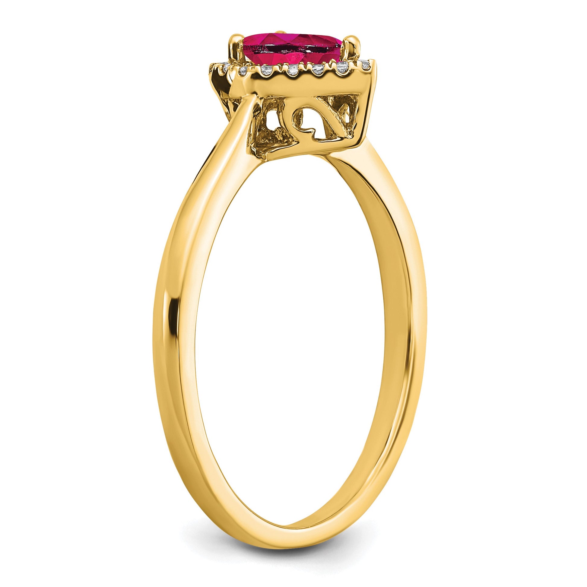 14k 6x4mm Pear Ruby and 1/10 carat Diamond Halo Ring