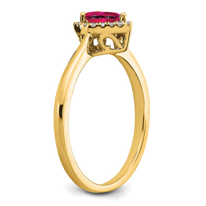 14k 6x4mm Pear Ruby and 1/10 carat Diamond Halo Ring
