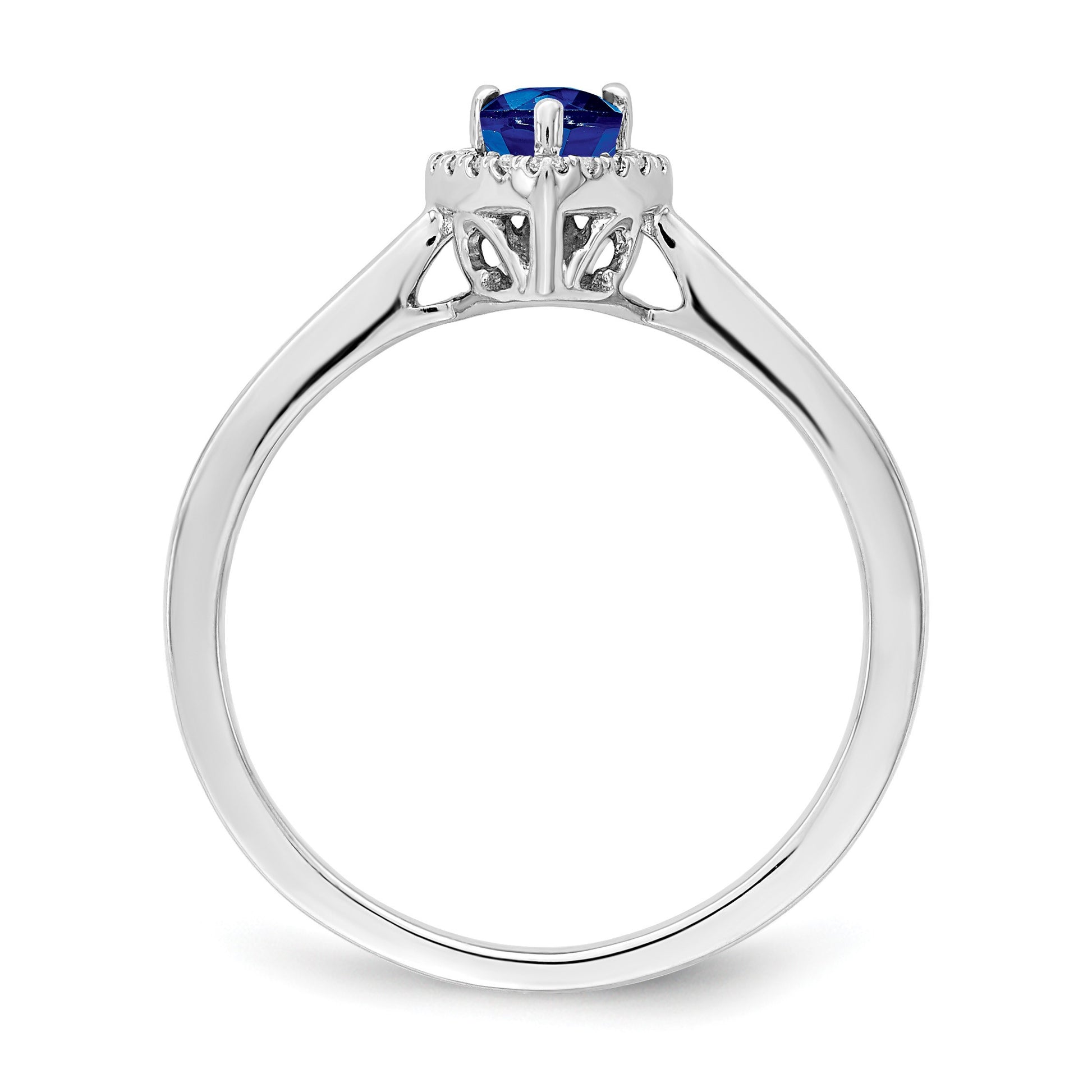 14k White Gold 6x4mm Pear Blue Sapphire and 1/10 carat Diamond Halo Ring