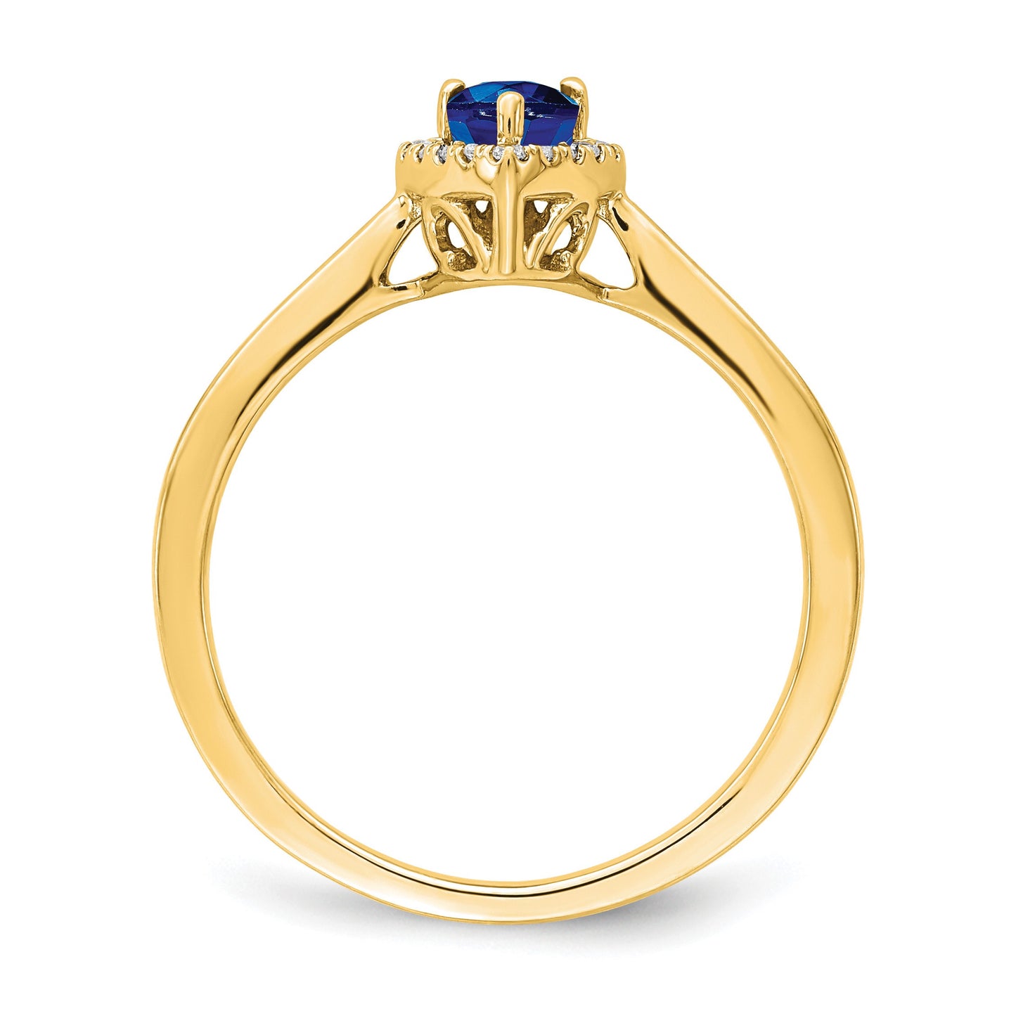 14k 6x4mm Pear Blue Sapphire and 1/10 carat Diamond Halo Ring