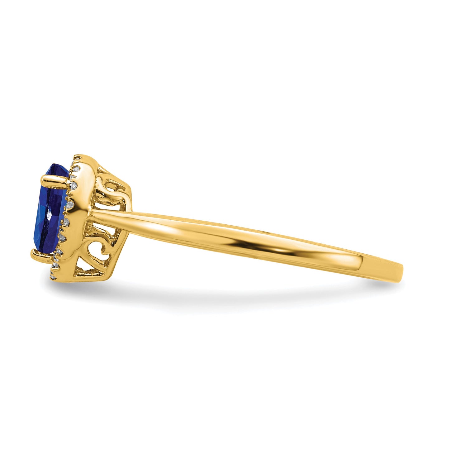 14k 6x4mm Pear Blue Sapphire and 1/10 carat Diamond Halo Ring