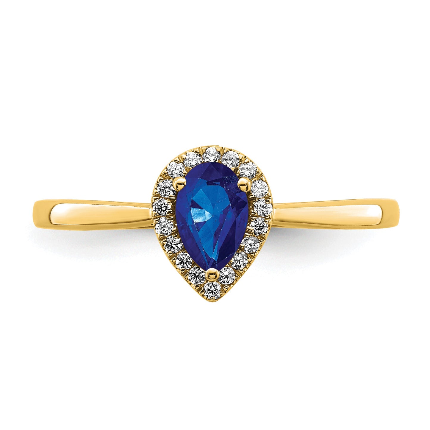 14k 6x4mm Pear Blue Sapphire and 1/10 carat Diamond Halo Ring