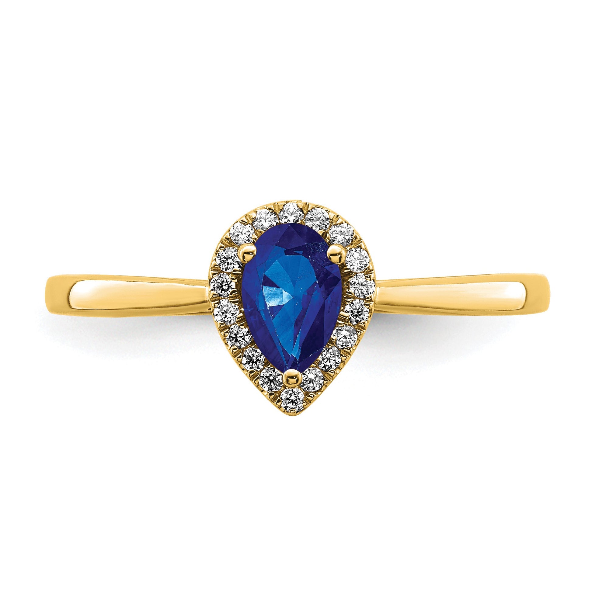 14k 6x4mm Pear Blue Sapphire and 1/10 carat Diamond Halo Ring