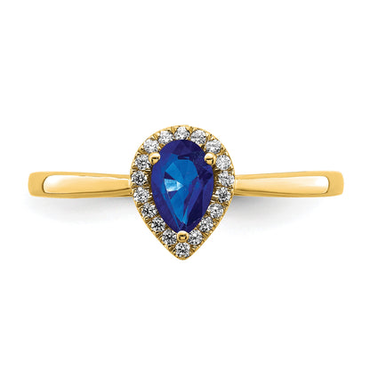 14k 6x4mm Pear Blue Sapphire and 1/10 carat Diamond Halo Ring