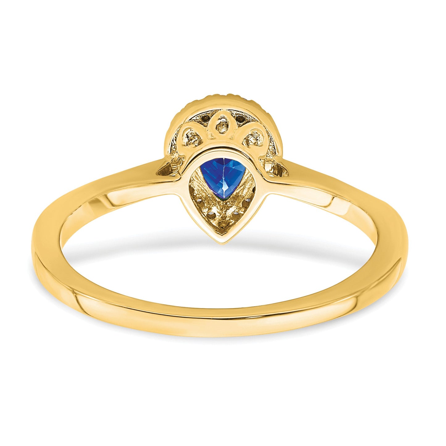 14k 6x4mm Pear Blue Sapphire and 1/10 carat Diamond Halo Ring