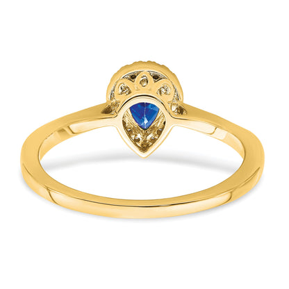 14k 6x4mm Pear Blue Sapphire and 1/10 carat Diamond Halo Ring