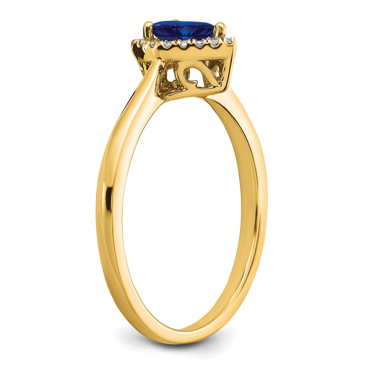 14k 6x4mm Pear Blue Sapphire and 1/10 carat Diamond Halo Ring