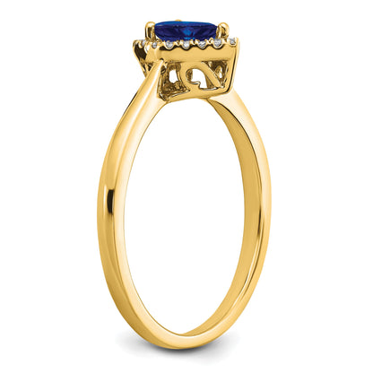 14k 6x4mm Pear Blue Sapphire and 1/10 carat Diamond Halo Ring