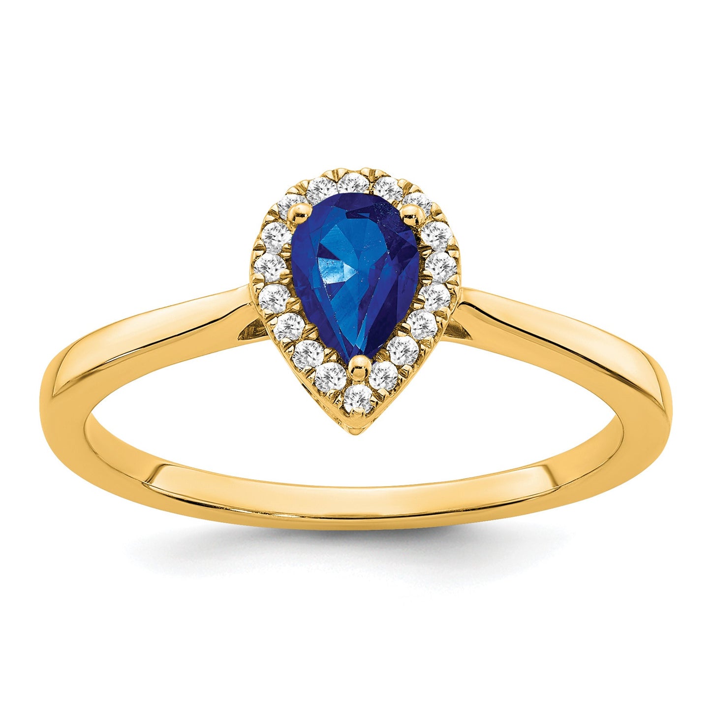 14k 6x4mm Pear Blue Sapphire and 1/10 carat Diamond Halo Ring