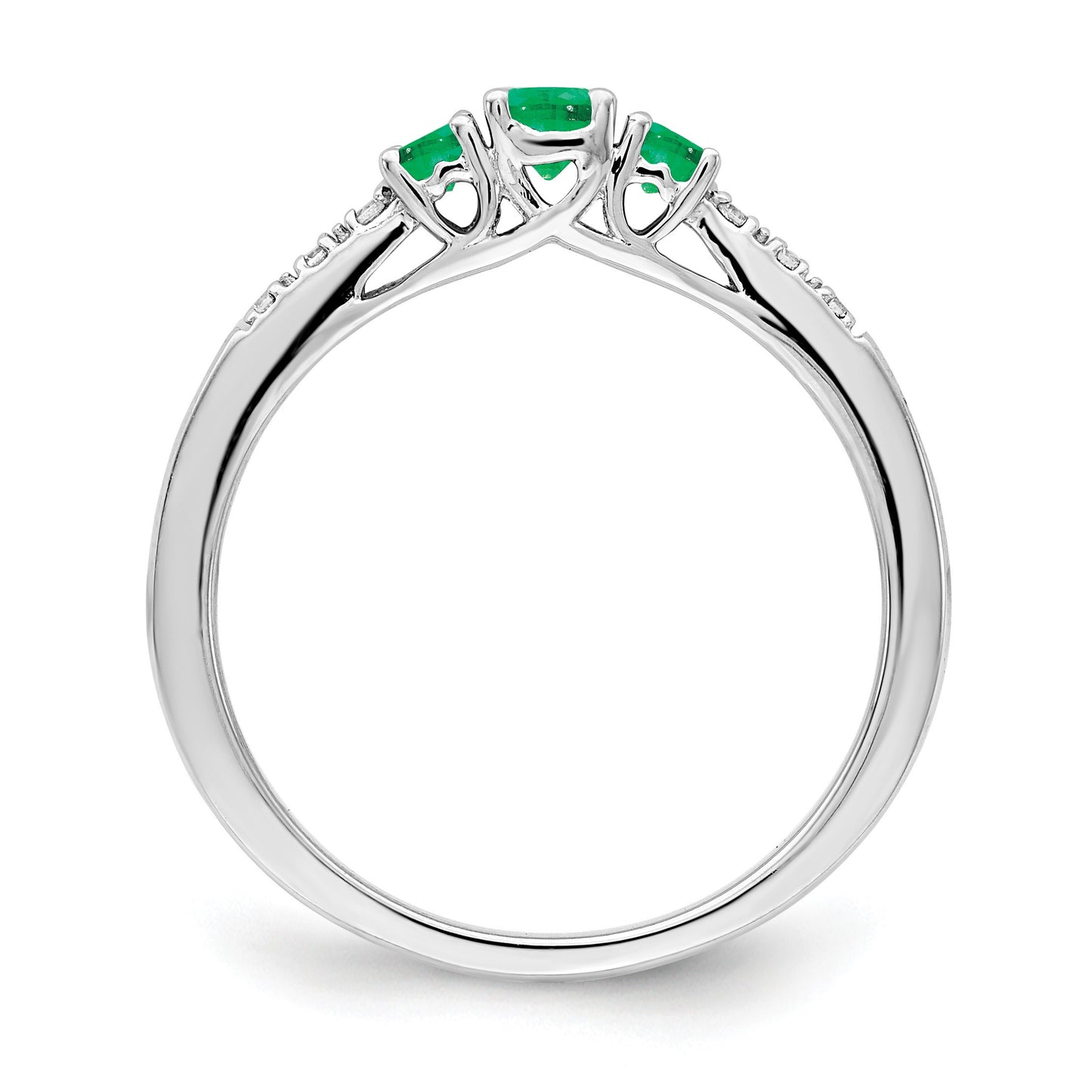 14k White Gold Graduated Emerald and Diamond 3-stone Ring