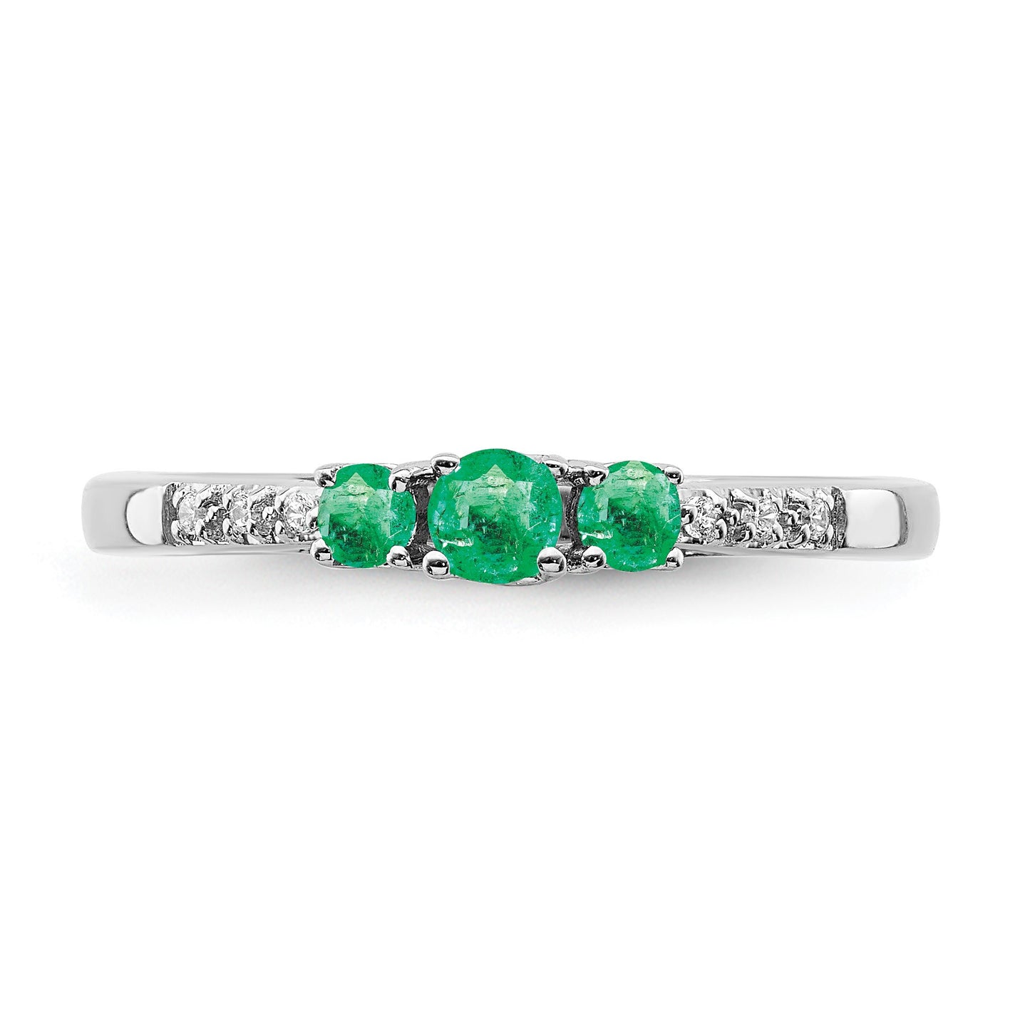 14k White Gold Graduated Emerald and Diamond 3-stone Ring