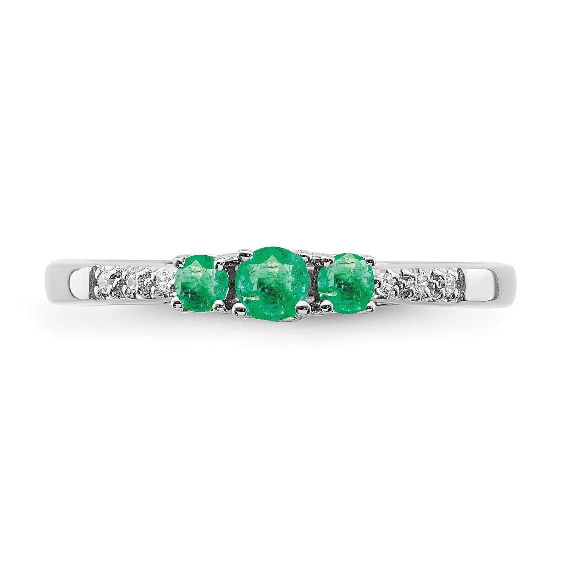 14k White Gold Graduated Emerald and Diamond 3-stone Ring
