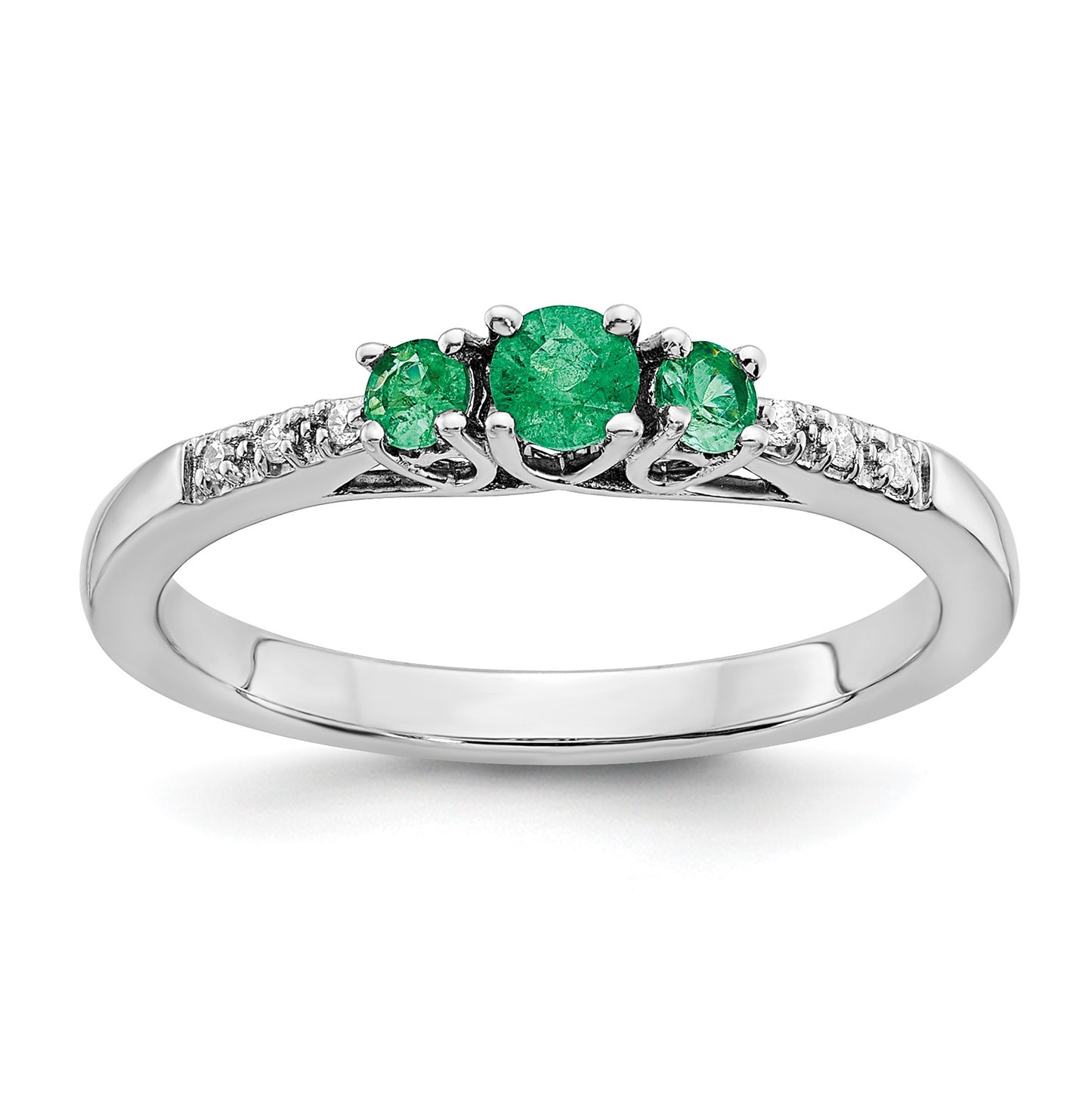 14k White Gold Graduated Emerald and Diamond 3-stone Ring
