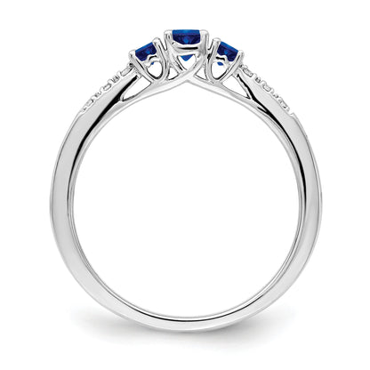 14k White Gold Graduated Blue Sapphire and Diamond 3-stone Ring