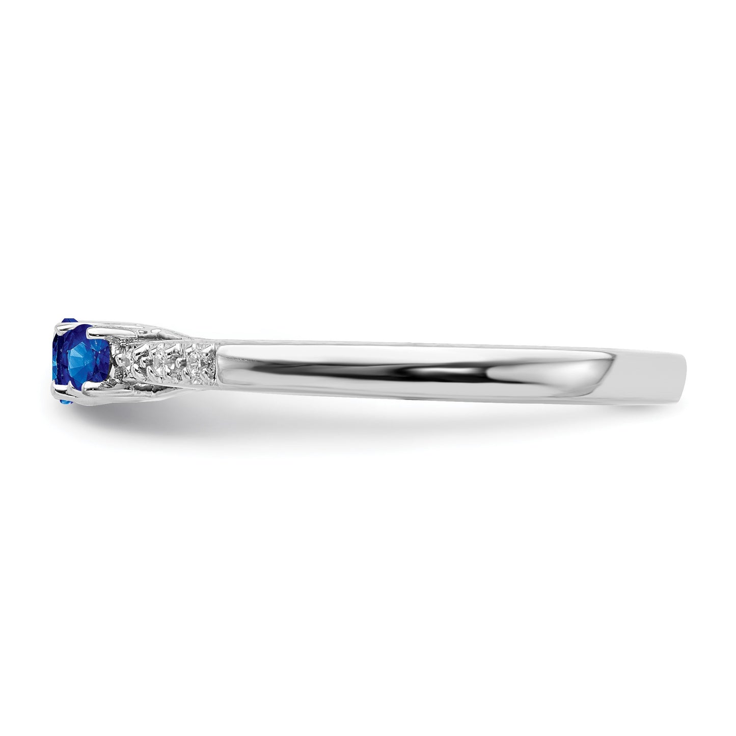 14k White Gold Graduated Blue Sapphire and Diamond 3-stone Ring