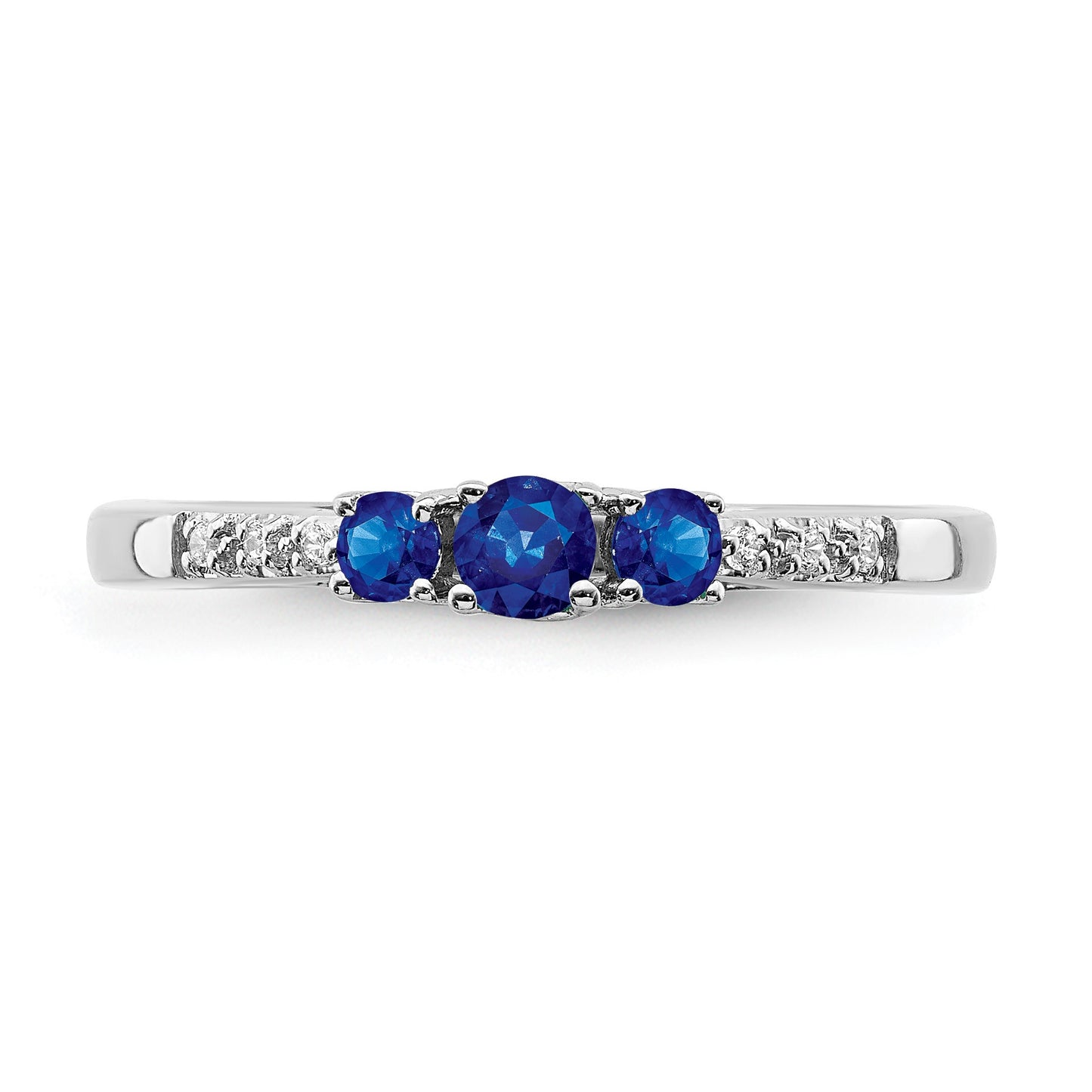 14k White Gold Graduated Blue Sapphire and Diamond 3-stone Ring