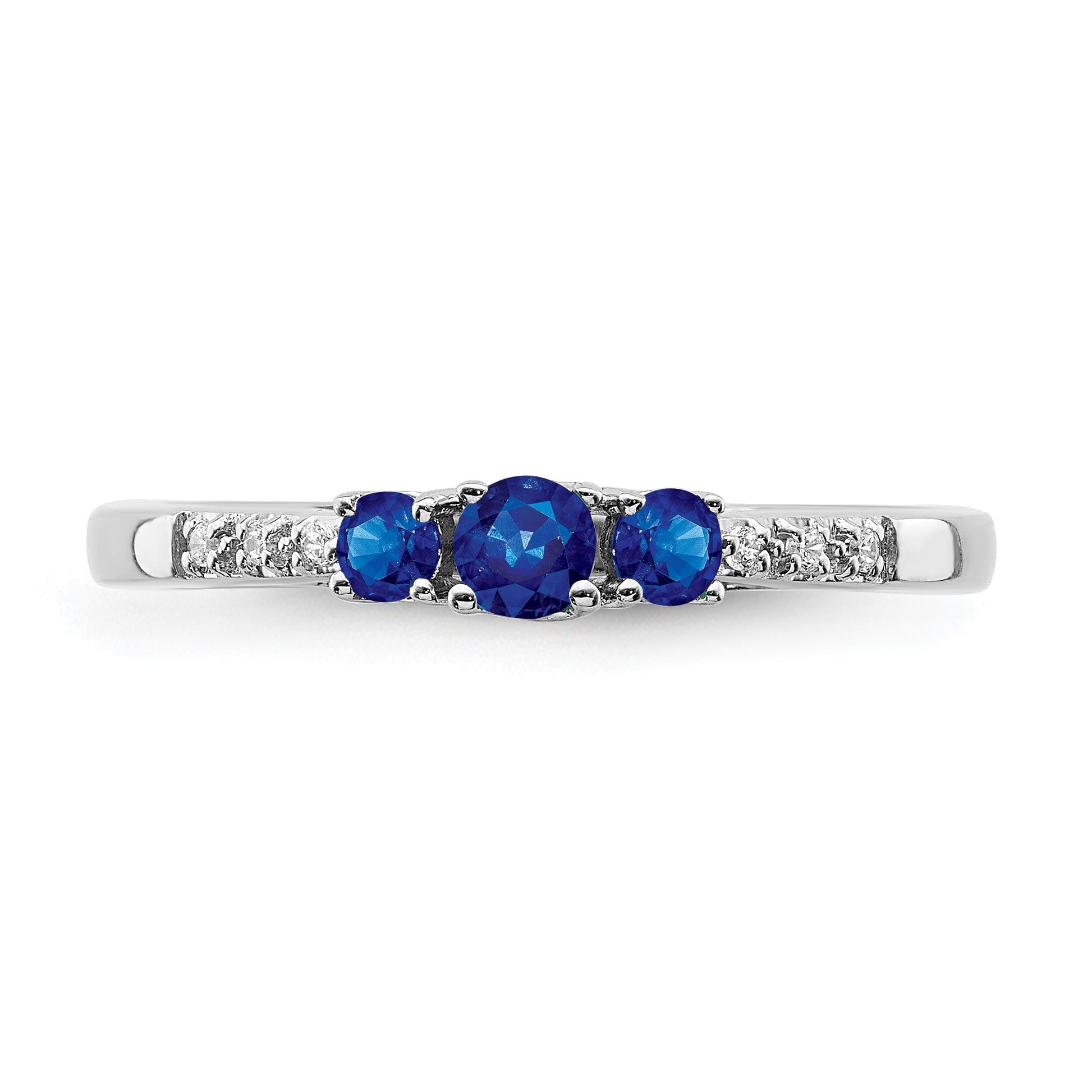14k White Gold Graduated Blue Sapphire and Diamond 3-stone Ring