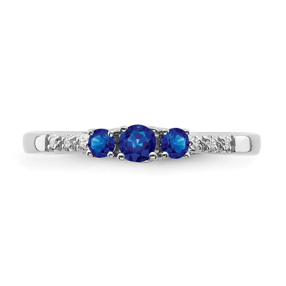 14k White Gold Graduated Blue Sapphire and Diamond 3-stone Ring