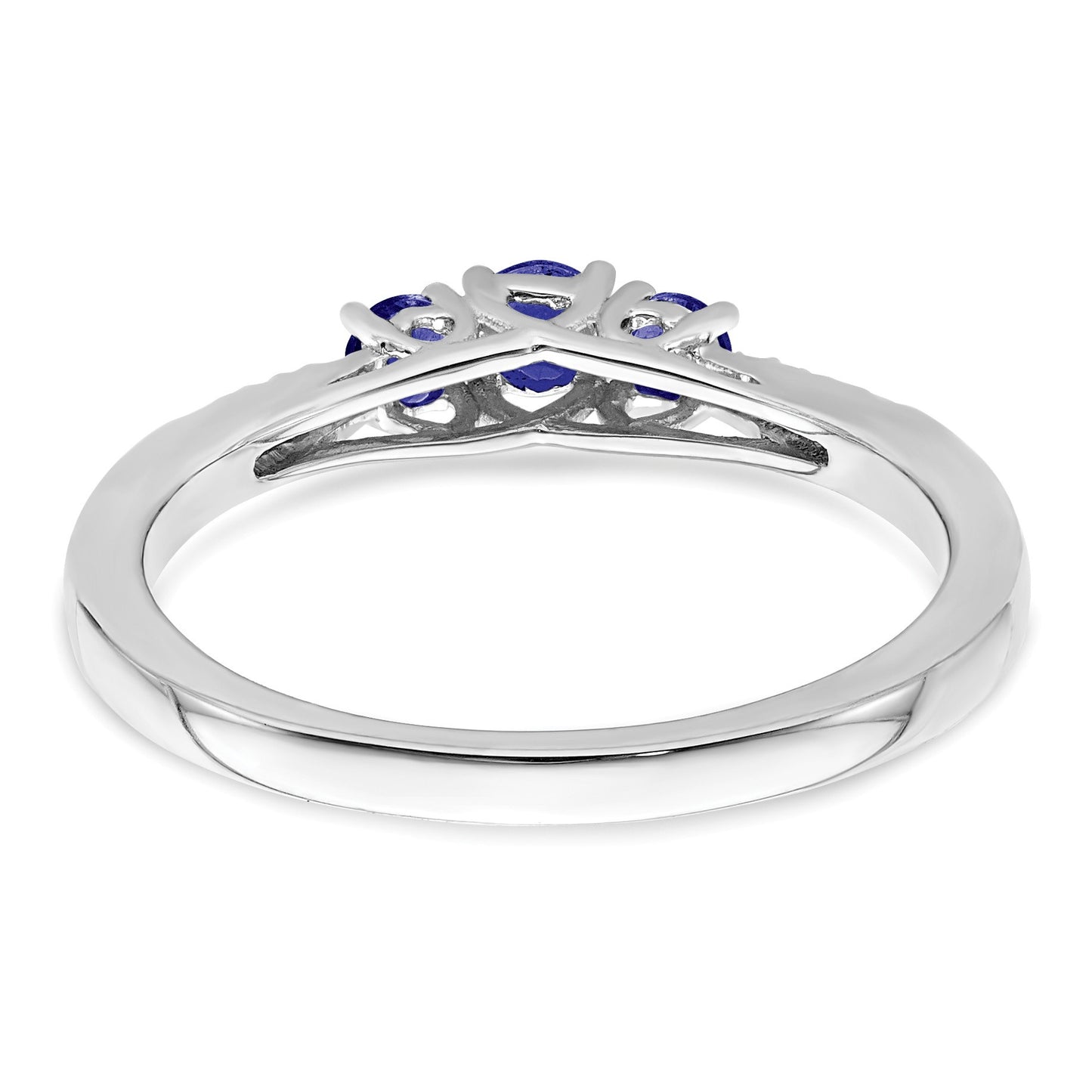14k White Gold Graduated Blue Sapphire and Diamond 3-stone Ring
