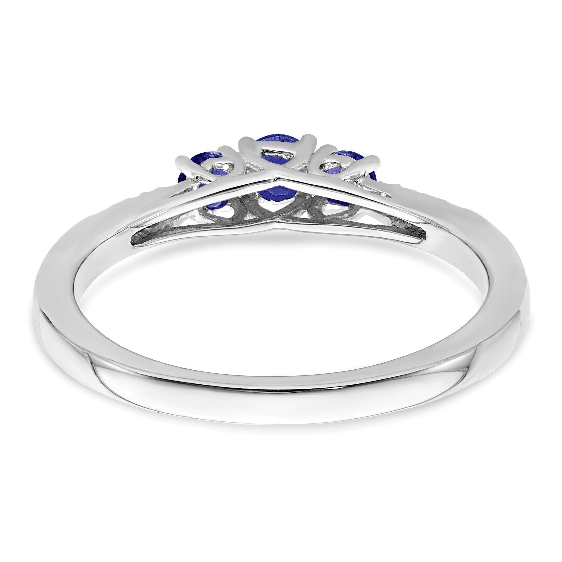 14k White Gold Graduated Blue Sapphire and Diamond 3-stone Ring