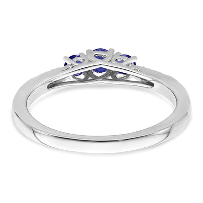 14k White Gold Graduated Blue Sapphire and Diamond 3-stone Ring