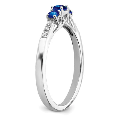 14k White Gold Graduated Blue Sapphire and Diamond 3-stone Ring
