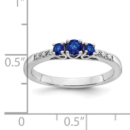 14k White Gold Graduated Blue Sapphire and Diamond 3-stone Ring