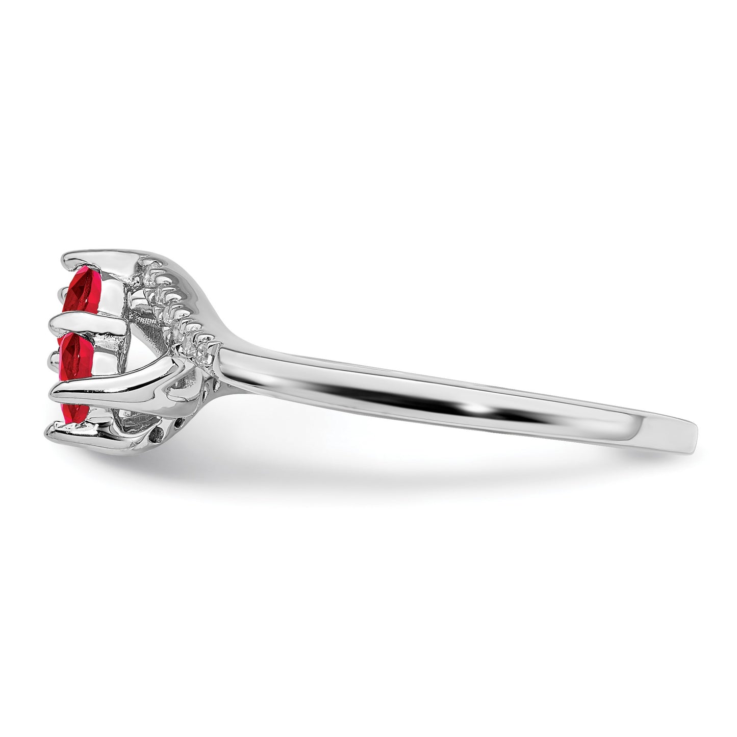 14k White Gold Ruby and 1/20 carat Diamond 2-stone Bypass Ring