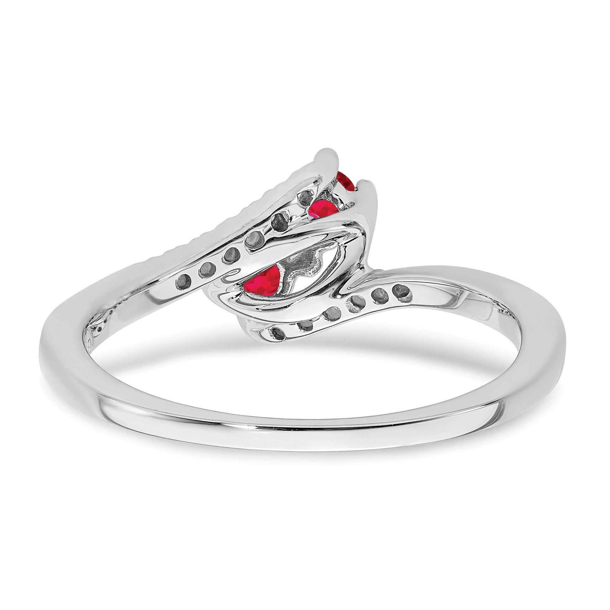14k White Gold Ruby and 1/20 carat Diamond 2-stone Bypass Ring