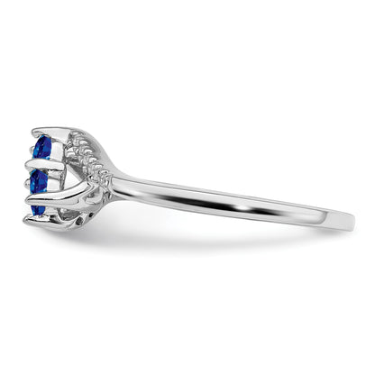 14k White Gold Blue Sapphire and 1/20 carat Diamond 2-stone Bypass Ring