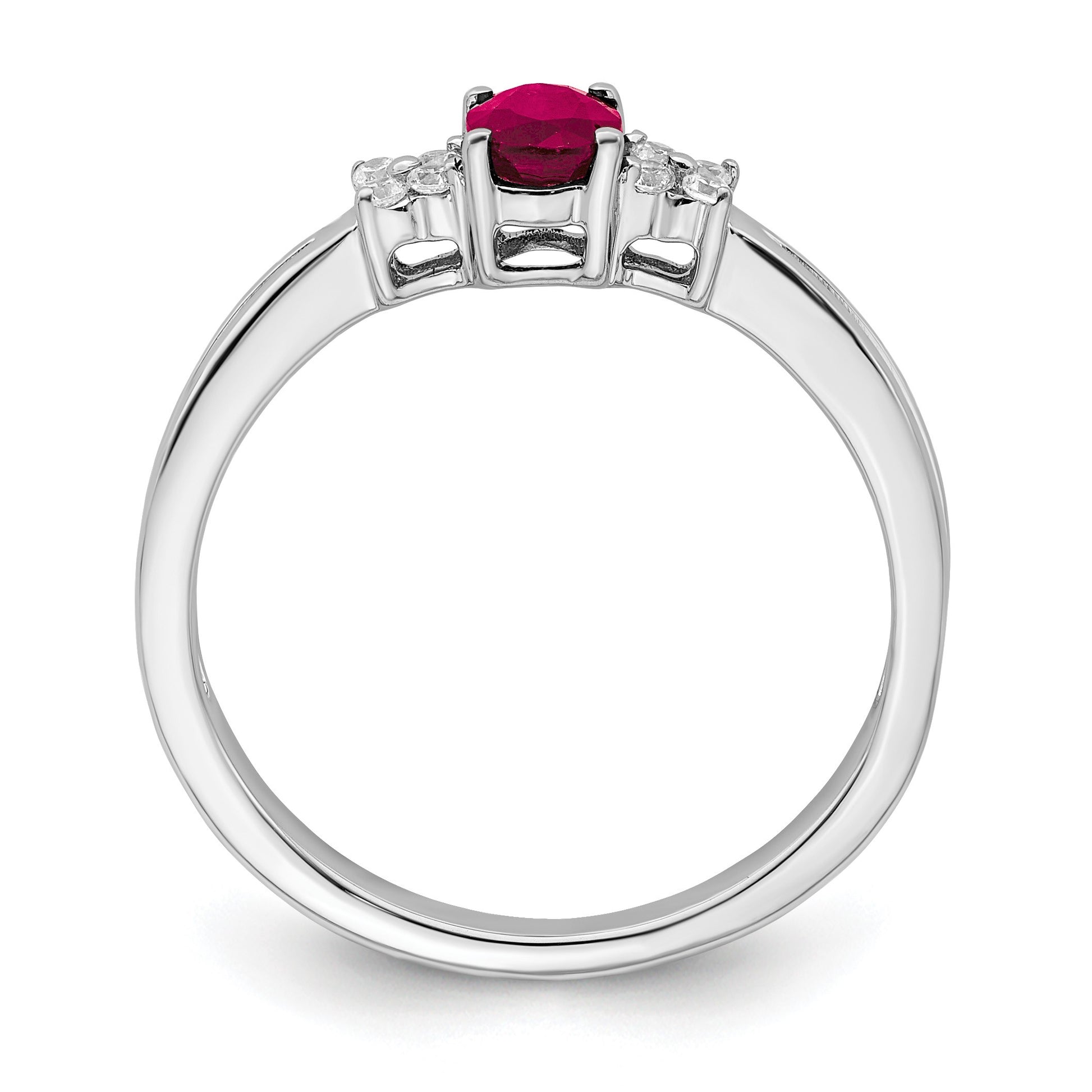 14k White Gold 5x4mm Oval Ruby and 1/15 carat Diamond Ring