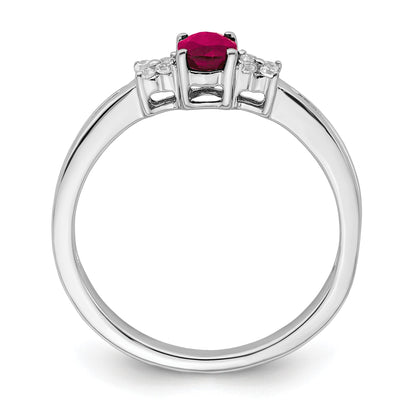 14k White Gold 5x4mm Oval Ruby and 1/15 carat Diamond Ring