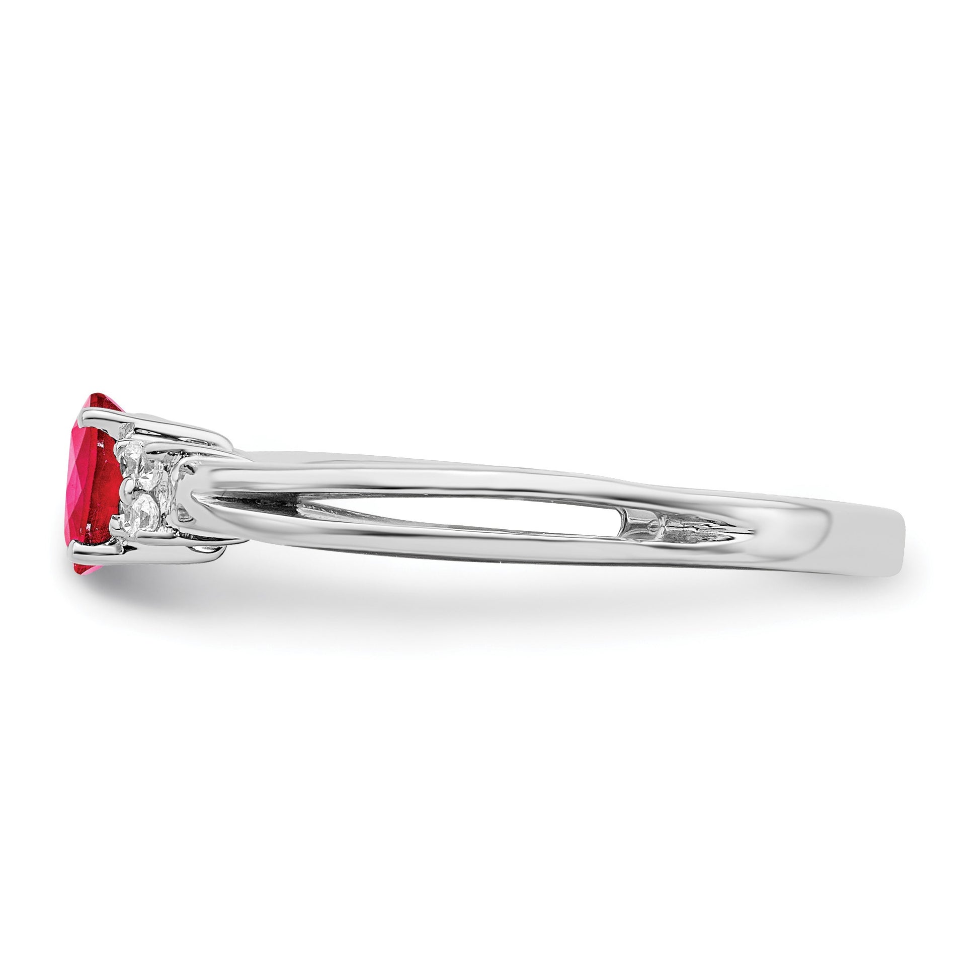 14k White Gold 5x4mm Oval Ruby and 1/15 carat Diamond Ring