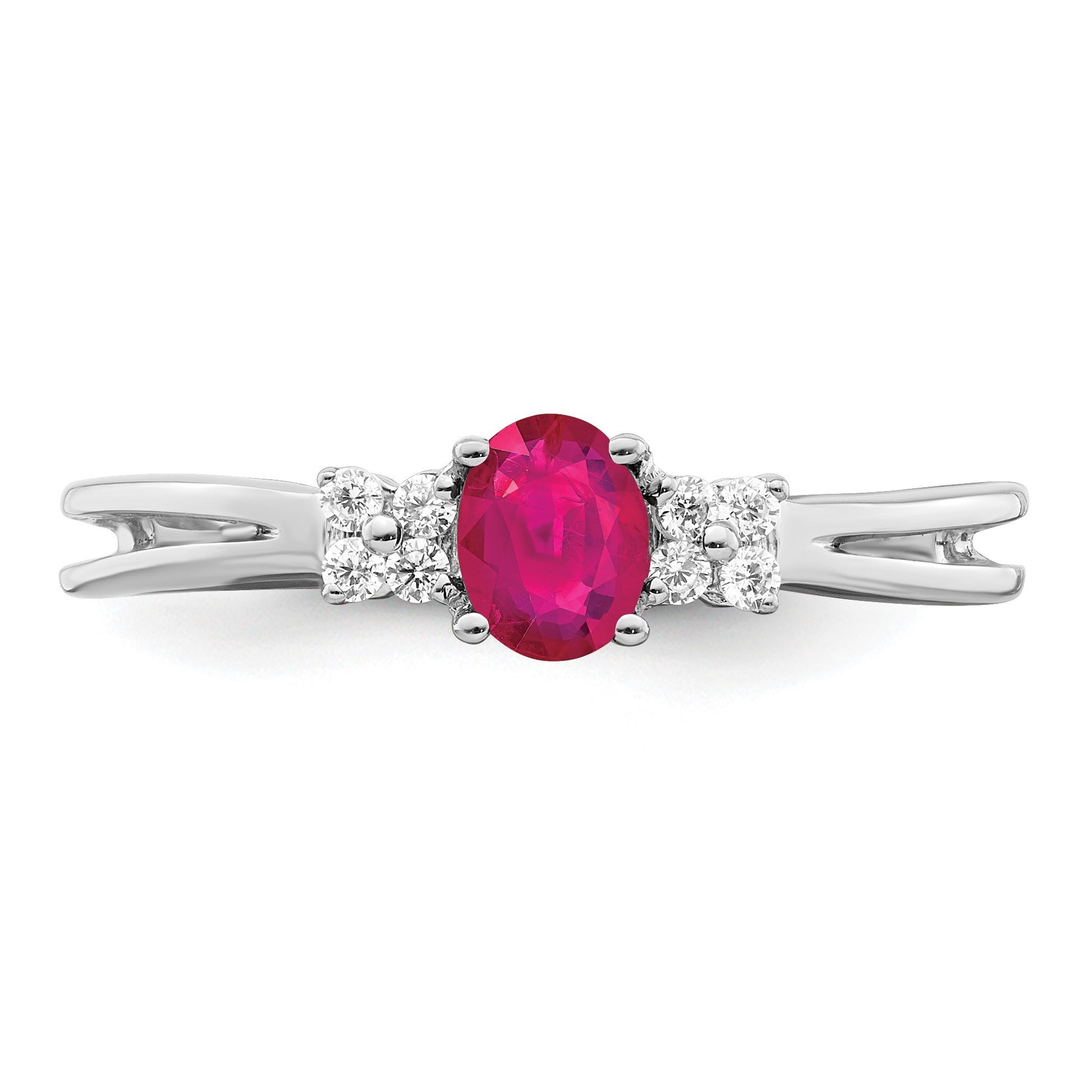 14k White Gold 5x4mm Oval Ruby and 1/15 carat Diamond Ring