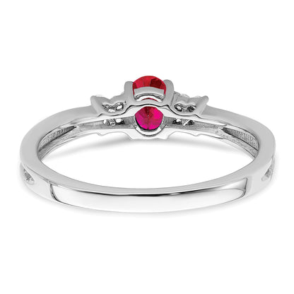 14k White Gold 5x4mm Oval Ruby and 1/15 carat Diamond Ring