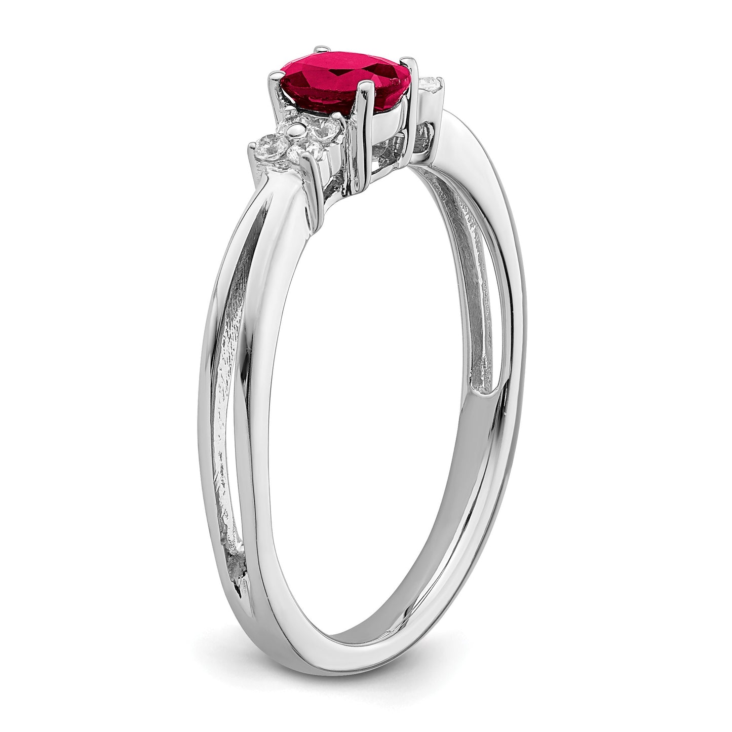 14k White Gold 5x4mm Oval Ruby and 1/15 carat Diamond Ring