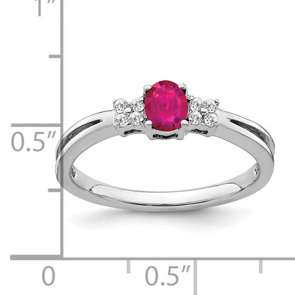 14k White Gold 5x4mm Oval Ruby and 1/15 carat Diamond Ring