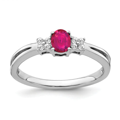 14k White Gold 5x4mm Oval Ruby and 1/15 carat Diamond Ring